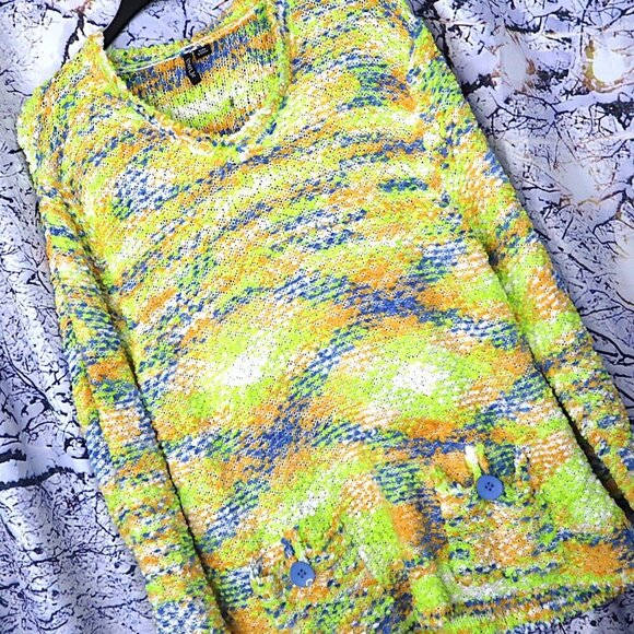 NEON CHENILLE SWEATER XL Ethyl Soft Cozy Spring Fall Pockets Tunic Long Dopamine - Picture 1 of 10